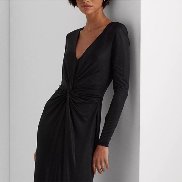 Lauren Ralph Lauren Womens Twist Front Foil Print Jersey Gown Black Size 2 NWT - Picture 3 of 6